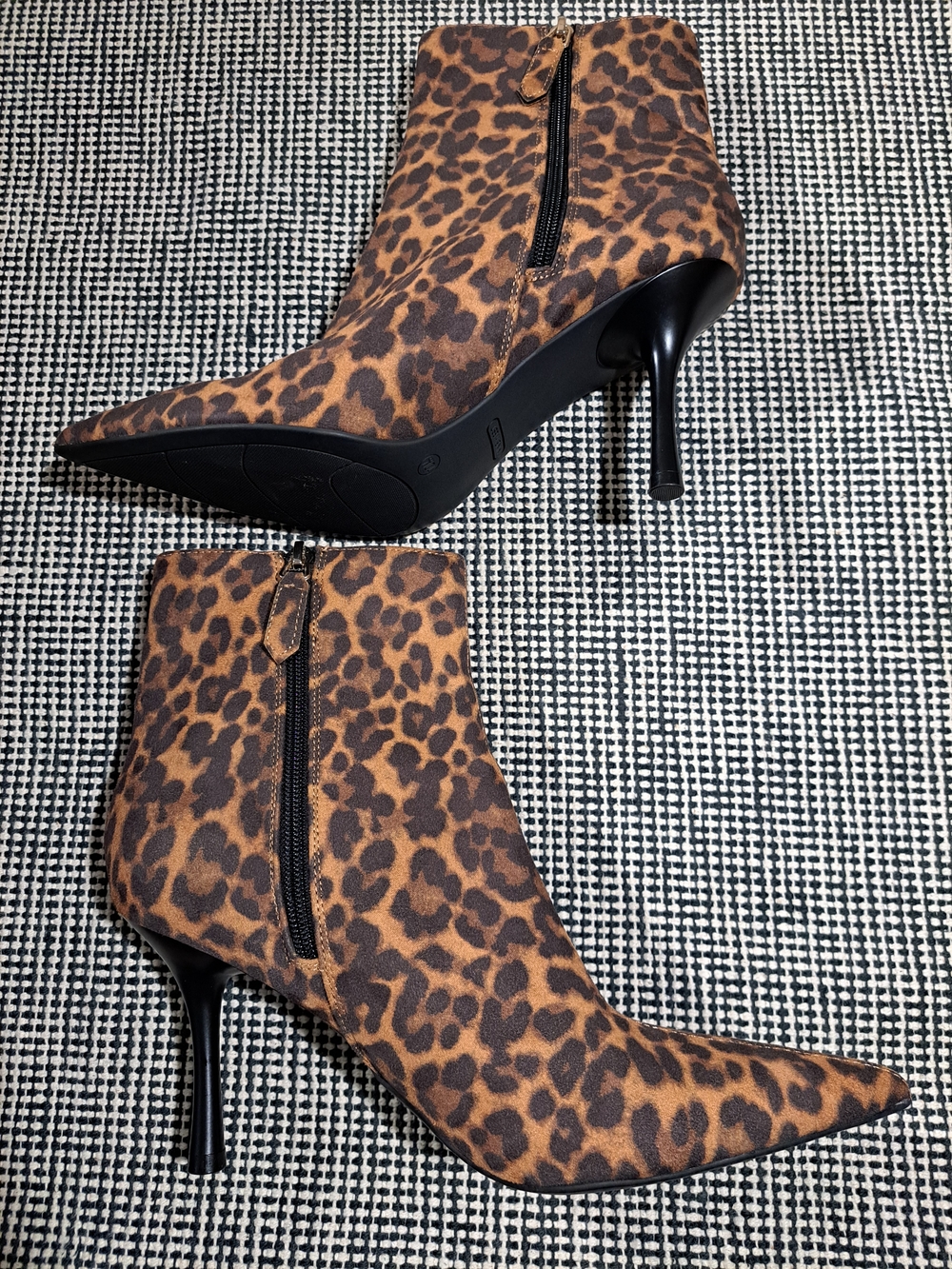 Nine West Leopard Print Pointed Toe Stiletto Ankle Boots - Brown/Black